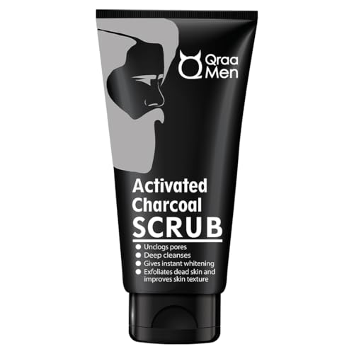 Qraa Men Activated Bamboo Charcoal Scrub with Essential Oils | For deep cleansing & Glowing Skin | Anti Acne & Blackhead Remover | 100gm - Image 1