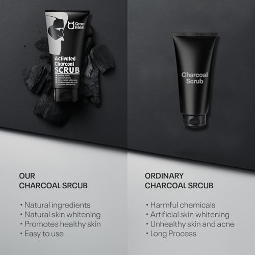 Qraa Men Activated Bamboo Charcoal Scrub with Essential Oils | For deep cleansing & Glowing Skin | Anti Acne & Blackhead Remover | 100gm - Image 4