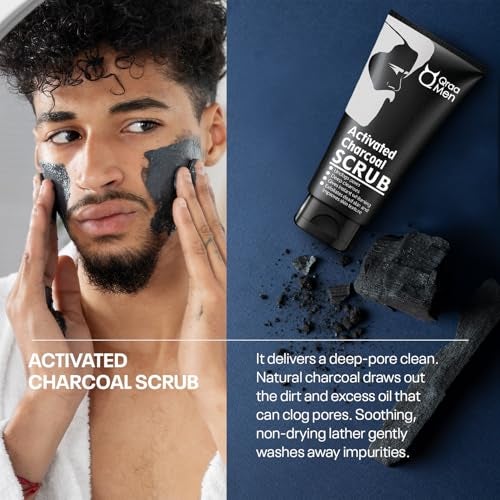 Qraa Men Activated Bamboo Charcoal Scrub with Essential Oils | For deep cleansing & Glowing Skin | Anti Acne & Blackhead Remover | 100gm - Image 2