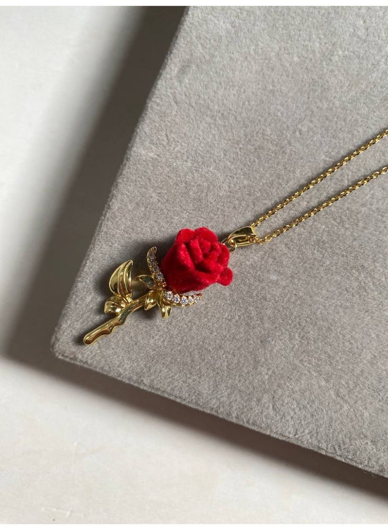 Red Velvet Rose Necklace - Image 3