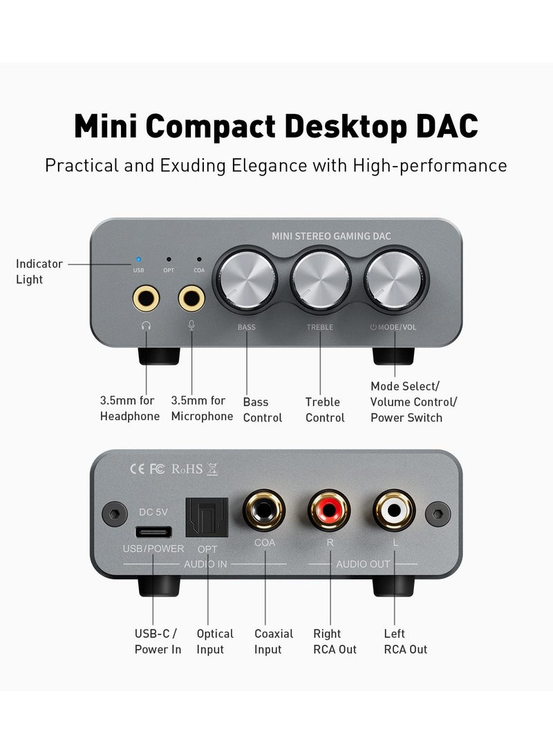 Gaming DAC Headphone Amplifier Mini Hi-Fi Stereo Digital-to-Analog Audio Converter USB Type C/Optical/Coaxial to RCA/3.5MM AUX for PS5/PC/MAC/Computer - Image 2