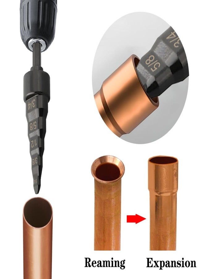 Saipe 2PCS Copper Tube Expander, 5 in1 Air Conditioner Pipe Swaging Flaring Drill Bits Repair Tool - 1/4 Inch Hex Shank (1/4'', 3/8'',1/2'',5/8'',3/4'') - Image 4