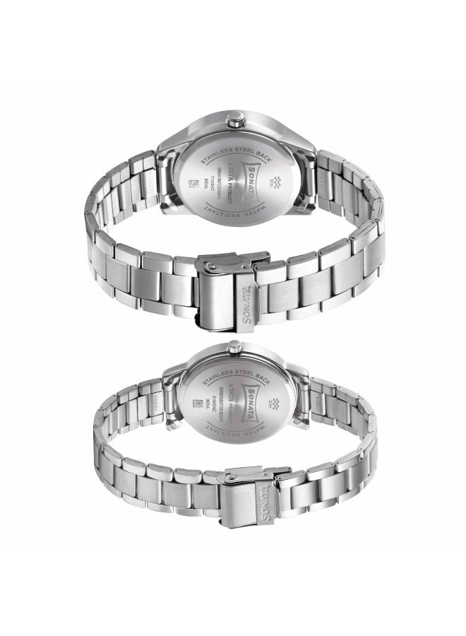 Sonata Quartz Analog with Date Blue Dial Metal Strap Watch for Couple - Image 4