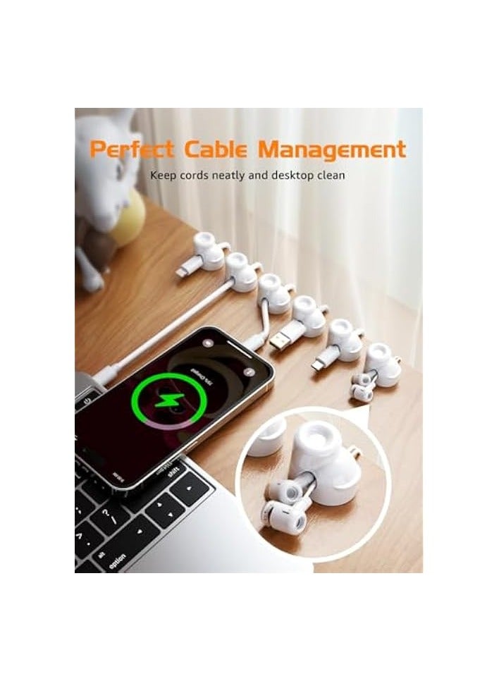 erorex 6 Pack Magnetic Cable Clips, Adjustable Phone Cord Holder with Shoe-Shaped Design, String Light Clips for Home, Office, Birthday Banner, Colorful Lights - White Charging Cable Holder - Image 4
