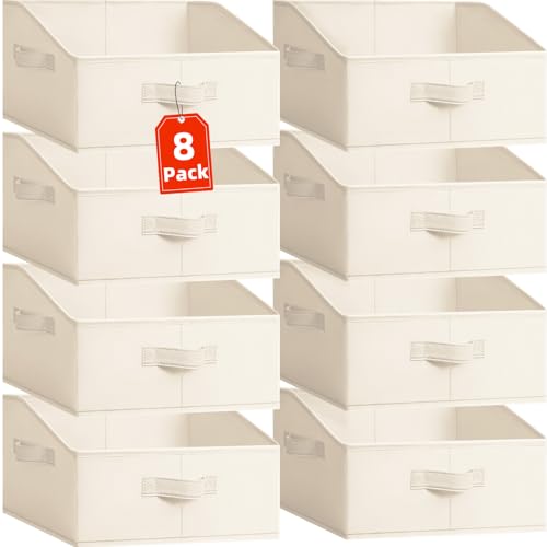 Criusia Closet Organizers Bins 8 Pack Large Closet Shelf Organizer with Handles Fabric Trapezoid Home Organization and Storage Baskets for Organizing Clothes Toy Blanket Towel Purse Hats - Image 1