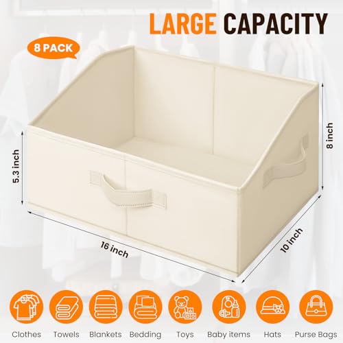 Criusia Closet Organizers Bins 8 Pack Large Closet Shelf Organizer with Handles Fabric Trapezoid Home Organization and Storage Baskets for Organizing Clothes Toy Blanket Towel Purse Hats - Image 3