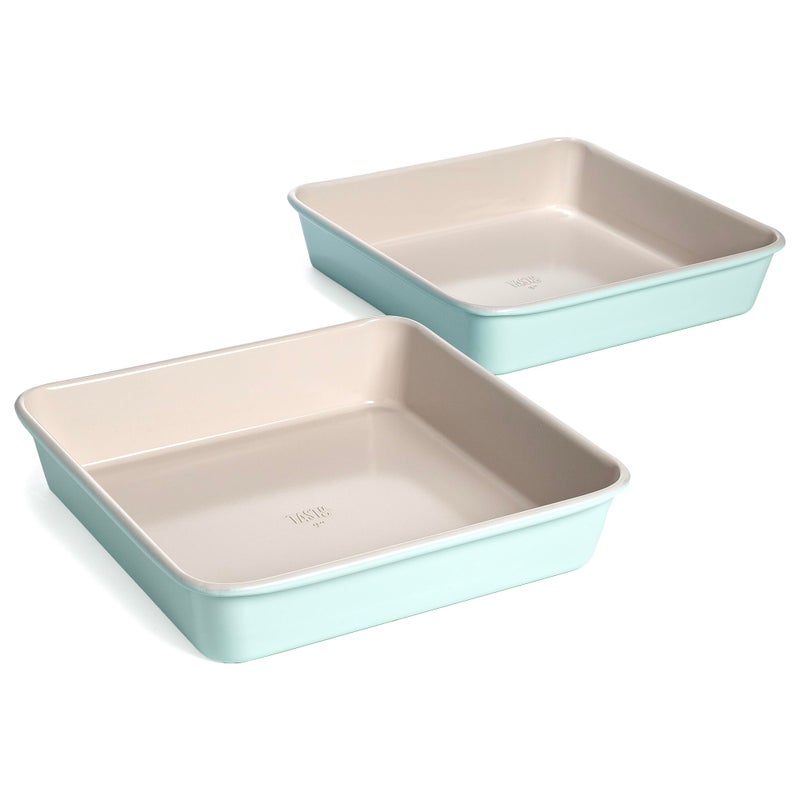 Tasty Clean Ceramic Square Cake Pans Set 2Pack of 9Inch Cake Pans Durable Aluminized Steel for Professional Results Clean Ceramic Nonstick Coating Oven Safe to 425F Dishwasher Safe Aqua - Image 2