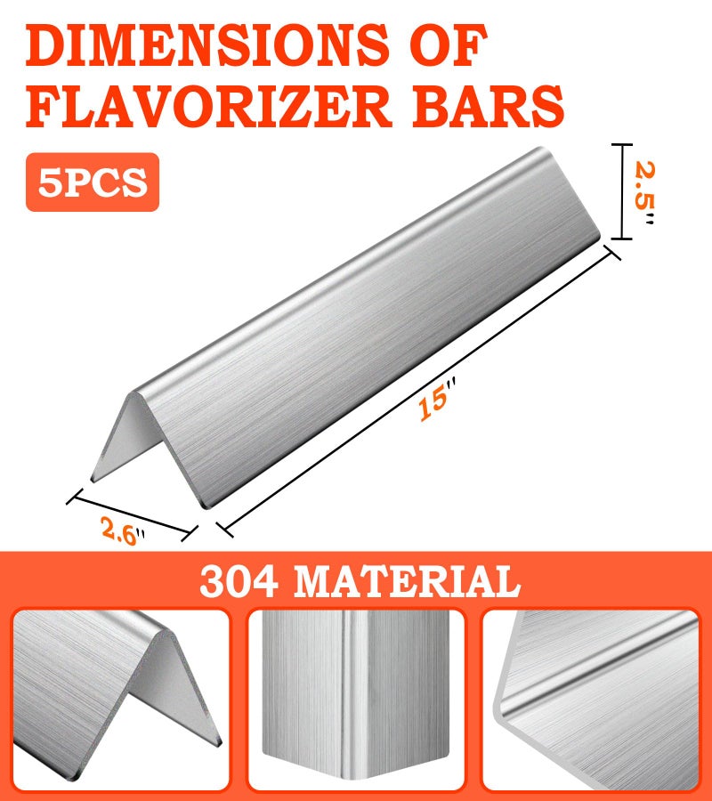 GasSaf 15.3 inch Flavorizer Bar Replacement for Weber 7636,Spirit 300 E-310 E-320 Series,Weber 46510001,47513101 Gas Grill and Others, 5-Pcs 304 Stainless Steel Heat Plate(15.3"x 2.6"x 2.5") - Image 5