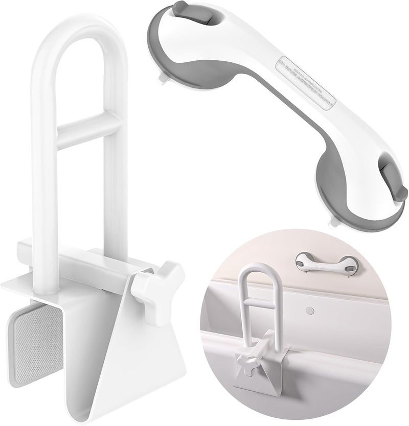 Adjustable Bathtub Safety Rail YuanDe 17 x 6 Inch Stainless Steel Tub Handle Grab Bar HeavyDuty ClampOn Bath Handle for Elderly Seniors Disabled Injury Recovery 300 lbs White