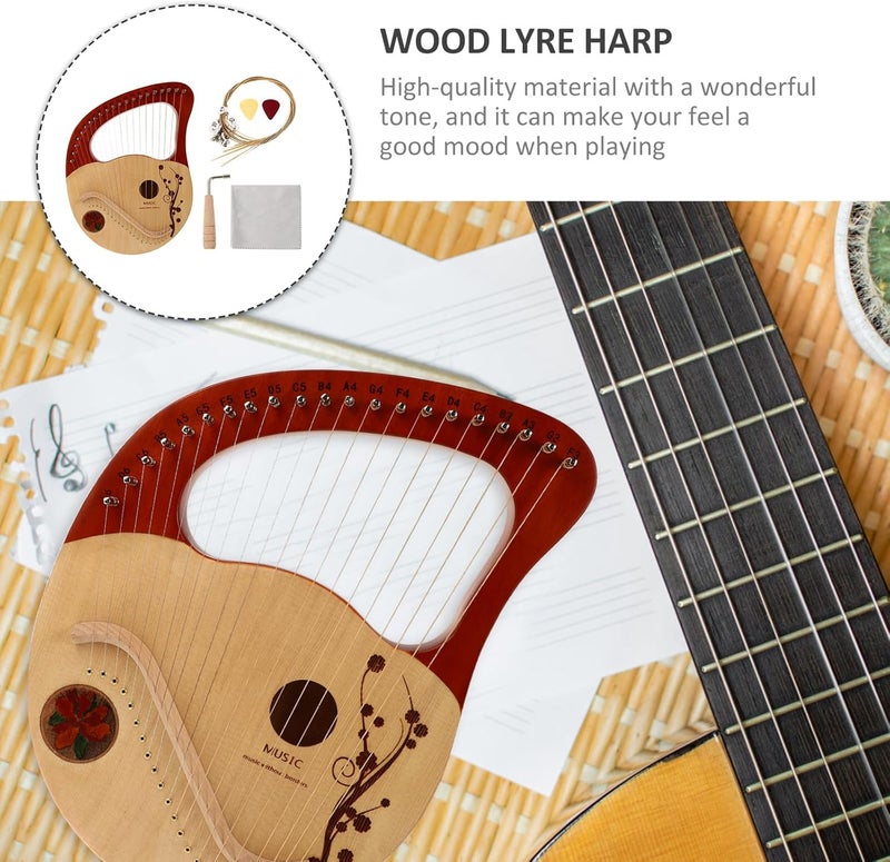 BESTonZON 21-String Solid Wood Lyre Harp Portable Wooden Harp with Tuning Rod Music Instrument for Adults and Beginners - Image 5