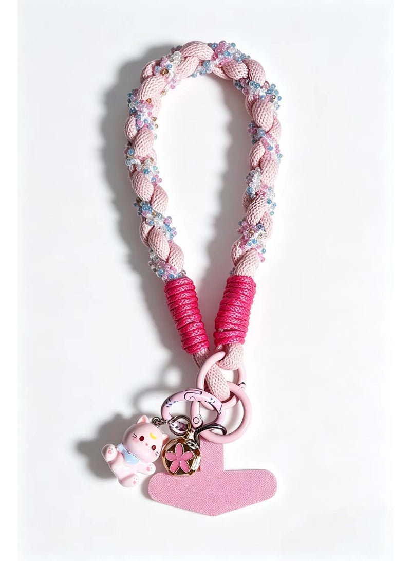 Braided Beaded Phone Wrist Strap, Cute Cartoon Doll Charm Hand Lanyard, Colorful Braided Rope Wristlet Chain, Detachable Buckle Universal Phone Accessory for All Smartphones - Image 1