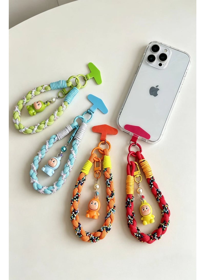 Braided Beaded Phone Wrist Strap, Cute Cartoon Doll Charm Hand Lanyard, Colorful Braided Rope Wristlet Chain, Detachable Buckle Universal Phone Accessory for All Smartphones - Image 2