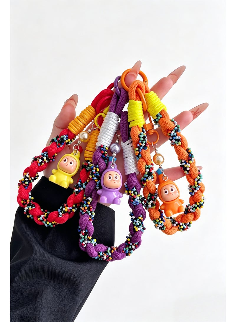 Braided Beaded Phone Wrist Strap, Cute Cartoon Doll Charm Hand Lanyard, Colorful Braided Rope Wristlet Chain, Detachable Buckle Universal Phone Accessory for All Smartphones - Image 3
