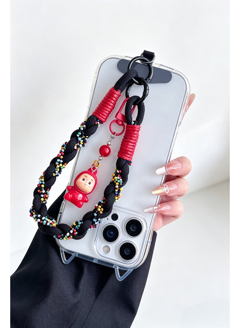 Braided Beaded Phone Wrist Strap, Cute Cartoon Doll Charm Hand Lanyard, Colorful Braided Rope Wristlet Chain, Detachable Buckle Universal Phone Accessory for All Smartphones - Image 4