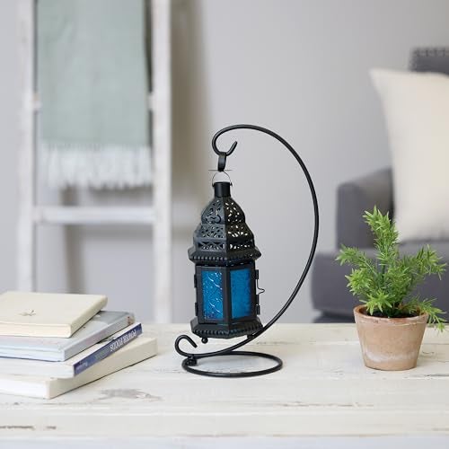 Zingz & Thingz Gallery of Light Moroccan Lantern Blue Glass Candle Holder Candleholder - Image 5