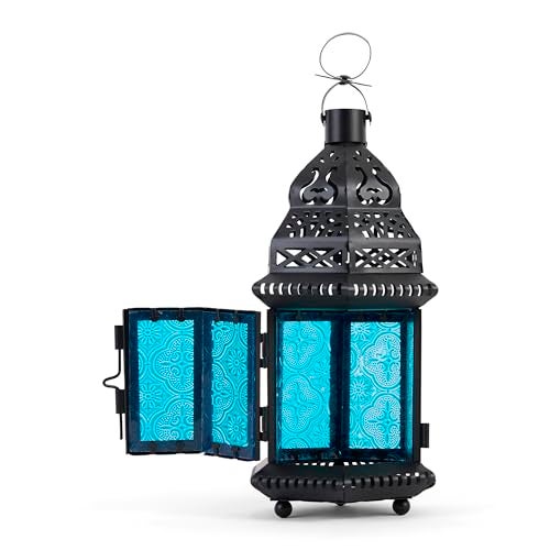 Zingz & Thingz Gallery of Light Moroccan Lantern Blue Glass Candle Holder Candleholder - Image 2