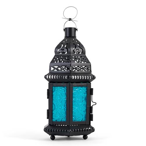 Zingz & Thingz Gallery of Light Moroccan Lantern Blue Glass Candle Holder Candleholder - Image 1