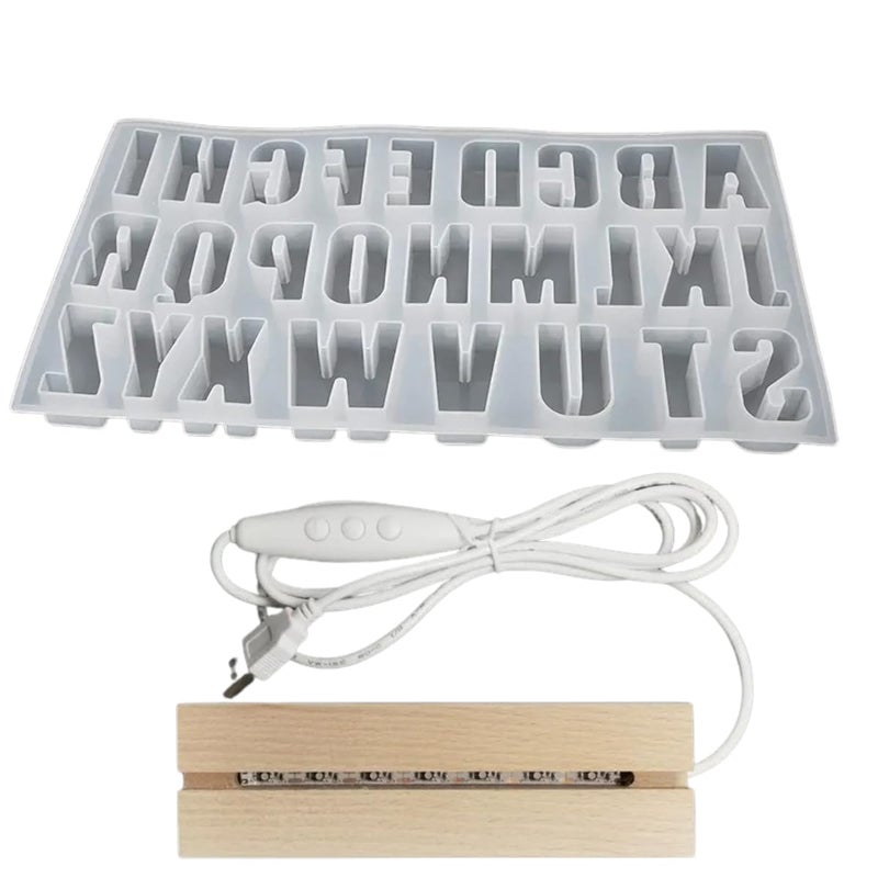 Snoogg Snoogg Silicone Alphabet Resin Molds Pack of 1 25 mm deep ABCD Mold with Open led Base 8 inch of Warm Light Colour for Resin Art Letters,Alphabets and More  - Image 1