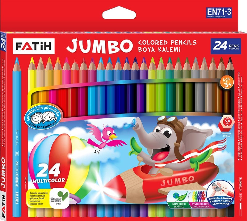 Fatih Jumbo Colored Pencils Set of 24 with X Big Pencil Sharpener Pre School Special Learners