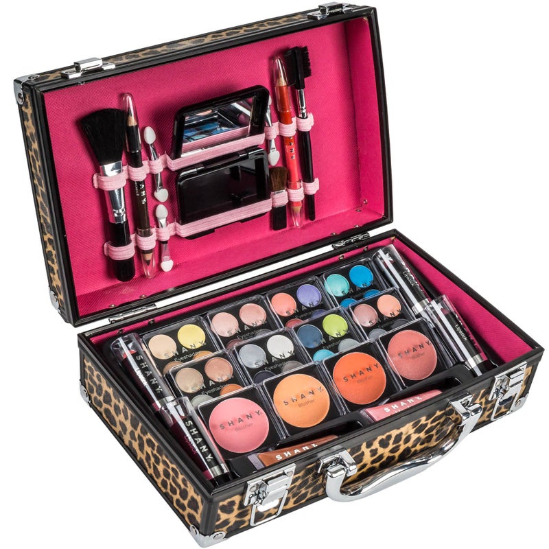 SHANY Carry All Make up Train Case with Pro Makeup Set, Beauty Brushes, Lipsticks, Eye Shadows, Blushes, Powders, and more - Reusable Cosmetics Storage Organizer - Premium Gift Packaging - Leopard - Image 2