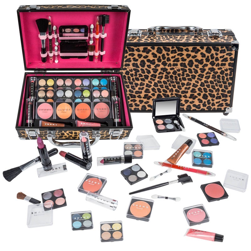 SHANY Carry All Make up Train Case with Pro Makeup Set, Beauty Brushes, Lipsticks, Eye Shadows, Blushes, Powders, and more - Reusable Cosmetics Storage Organizer - Premium Gift Packaging - Leopard - Image 1