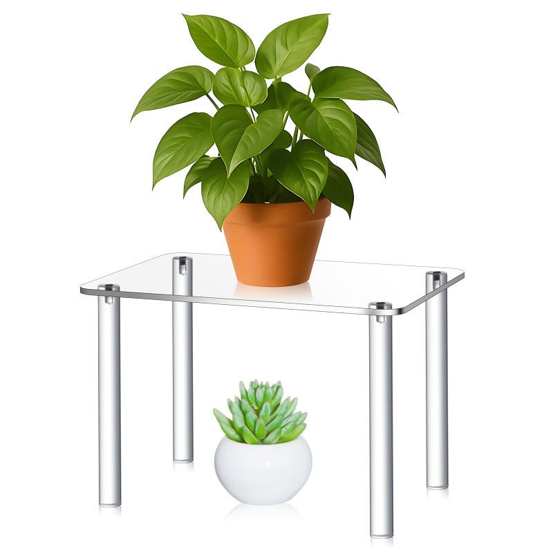 RattanView 1 Pcs 12 Inch Acrylic Risers Display Stands Rectangular 4-leg Acrylic Plant Stand, 6mm Thick Clear Shelf Riser Display Stands for Decor Collectibles Figures and Item Photography - Image 1