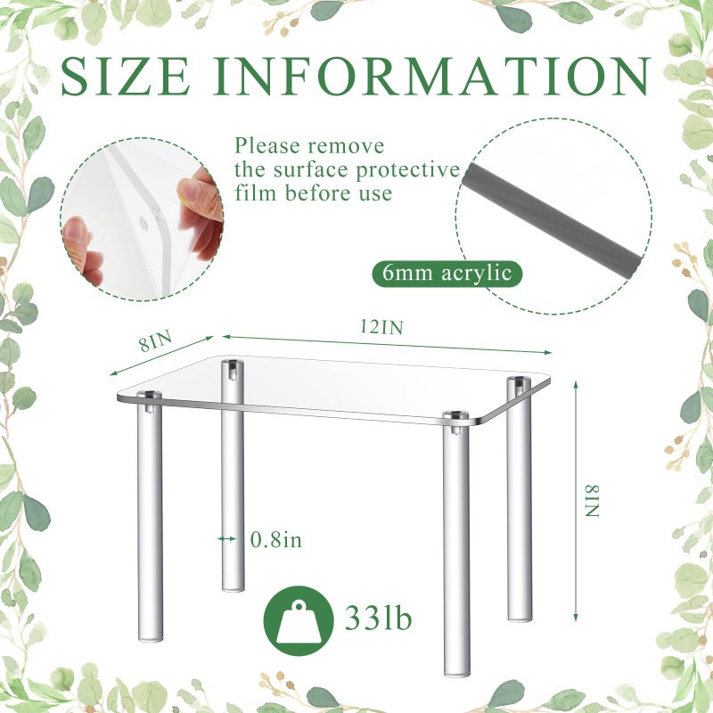 RattanView 1 Pcs 12 Inch Acrylic Risers Display Stands Rectangular 4-leg Acrylic Plant Stand, 6mm Thick Clear Shelf Riser Display Stands for Decor Collectibles Figures and Item Photography - Image 2