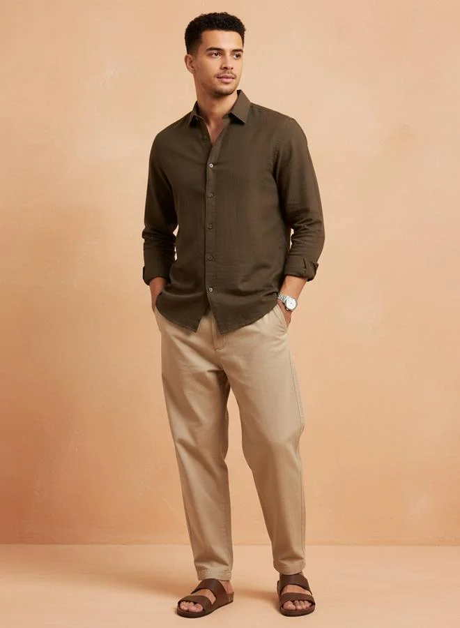 ترولوم قميص بياقة بأزرار وقصة عادية للرجال