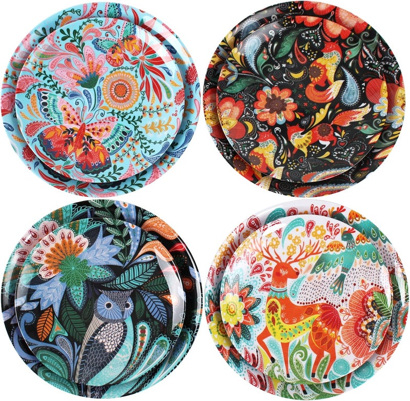 DAPOTO Melamine Plates Set for 4-8 Pcs:Camping Dishes Set with 4 Dinner Plates and 4 Salad Plates.Lightweight and Unbreakable.Indoor and Outdoor Use. - Image 1