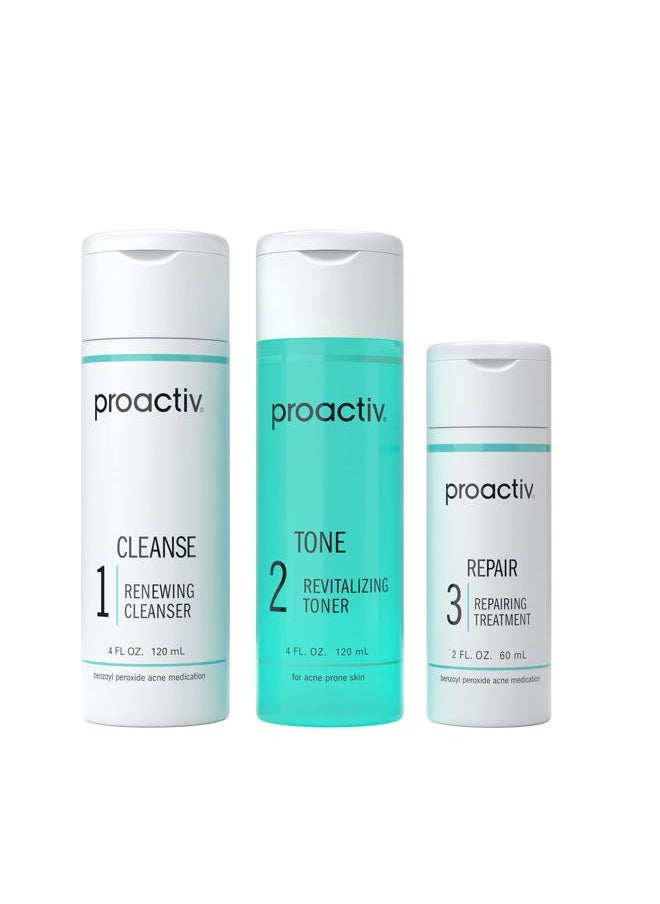 Proactiv - 3 Step Acne Treatment - Benzoyl Peroxide Face Wash, Repairing Acne Spot Treatment for Face And Body, Exfoliating Toner - 60 Day Complete Acne Skin Care Kit - Image 1