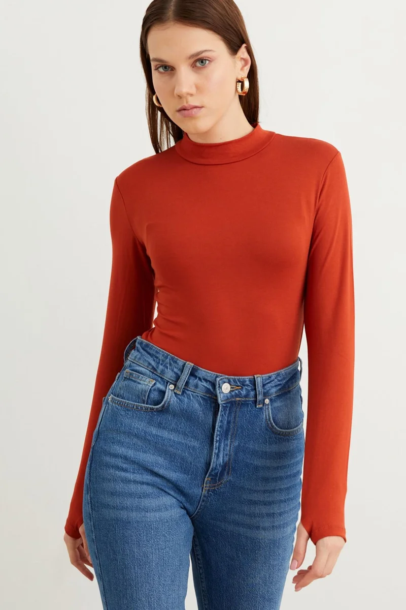 Bipantolon BIPANTOLON Women's Slim Fit Half Turtleneck Bodysuit