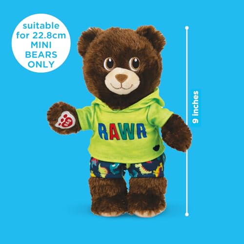 Casdon MINI Build-A-Bear Workshop Green Rawr Toy Clothes Pack. 4 Mix-and-Match Toy Outfits Includes Pajamas, Cute Hoodies, Summer Styles | For Kids Aged 3+. Suitable for 9” MINI Bears ONLY - Image 5