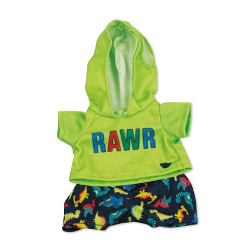 Casdon MINI Build-A-Bear Workshop Green Rawr Toy Clothes Pack. 4 Mix-and-Match Toy Outfits Includes Pajamas, Cute Hoodies, Summer Styles | For Kids Aged 3+. Suitable for 9” MINI Bears ONLY - Image 1