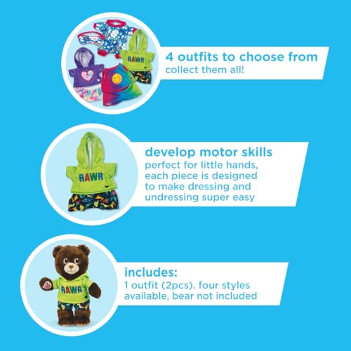 Casdon MINI Build-A-Bear Workshop Green Rawr Toy Clothes Pack. 4 Mix-and-Match Toy Outfits Includes Pajamas, Cute Hoodies, Summer Styles | For Kids Aged 3+. Suitable for 9” MINI Bears ONLY - Image 4