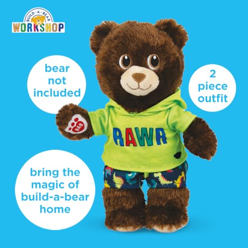 Casdon MINI Build-A-Bear Workshop Green Rawr Toy Clothes Pack. 4 Mix-and-Match Toy Outfits Includes Pajamas, Cute Hoodies, Summer Styles | For Kids Aged 3+. Suitable for 9” MINI Bears ONLY - Image 2