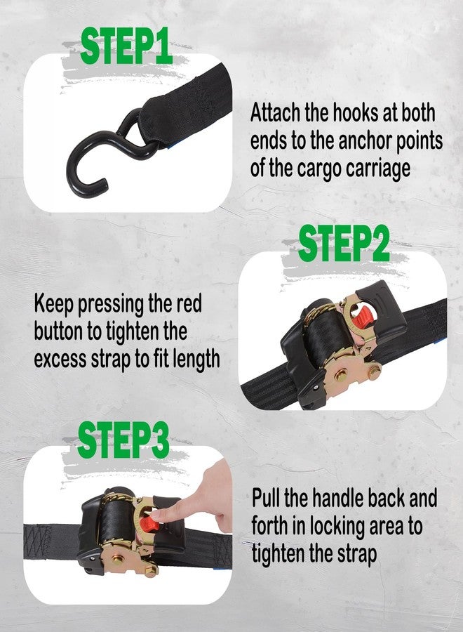 MOTO4U 2" x 9.8' Retractable Ratcheting Tie-Down Strap Self-contained Compact Cargo Strap Tiedowns with Double S-Hooks for Motorcycle Boats Trailers（one Pair） - Image 4