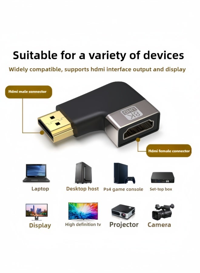 الصفحة الرئيسية محول HDMI 8K الموسع، HDMI 2.1 الإصدار 48Gbps 90 درجة زاوية يسار ذكر إلى أنثى موصل محول موسع يدعم 8K @ 60Hz/4K @ 120Hz، (2 قطعة) - Image 2