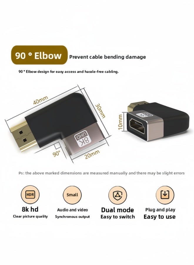الصفحة الرئيسية محول HDMI 8K الموسع، HDMI 2.1 الإصدار 48Gbps 90 درجة زاوية يسار ذكر إلى أنثى موصل محول موسع يدعم 8K @ 60Hz/4K @ 120Hz، (2 قطعة) - Image 3