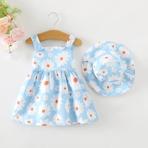 Saeaby Baby Girl Dress Summer Outfits Baby Clothes for Girls 1 Year Old Boho Halter Sleeveless Dresses Blue Daisy Sundress 12-18 Month Girl Clothes - Image 2