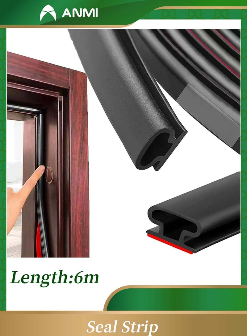 Anmi 6m Door Seal, Self-adhesive Door Seal Strip, Soundproof Seal for Windows(Black) - Image 1