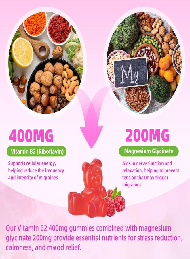 Mchokuu Vitamin B2 Gummies Riboflavin 400mg Supplement with Magnesium for Kids & Adults B2 Gummies Non-GMO, Vegan, Sugar Free, Raspberry Flavor, 60 Count - Image 2