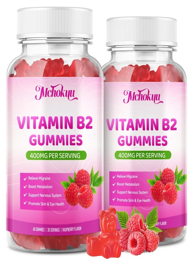 Mchokuu Vitamin B2 Gummies Riboflavin 400mg Supplement with Magnesium for Kids & Adults B2 Gummies Non-GMO, Vegan, Sugar Free, Raspberry Flavor, 60 Count - Image 1