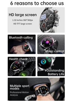 LIGE 1.39" HD IPS Screen Smart Watches for Men's Sports Bluetooth Call Waterproof Smartwatch Leather Brown Strap with Black Dial  - Image 2