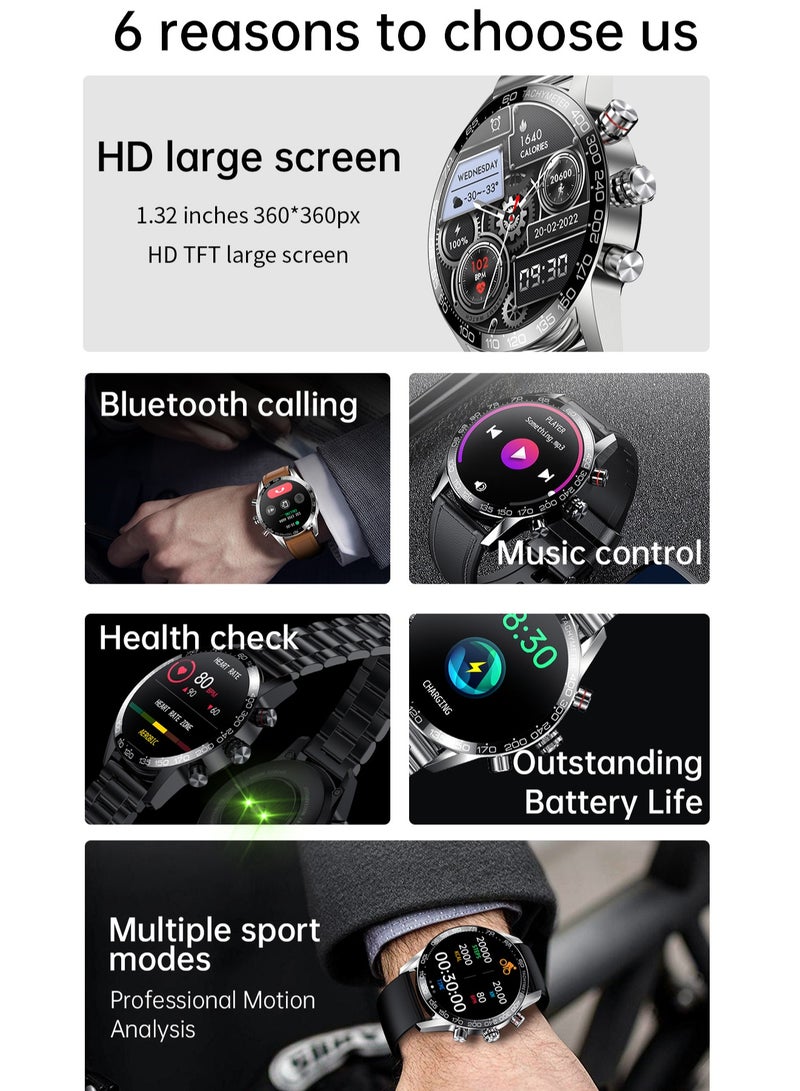 LIGE 1.39" HD IPS Screen Smart Watches for Men's Sports Bluetooth Call Waterproof Smartwatch Leather Brown Strap with Black Dial  - Image 2