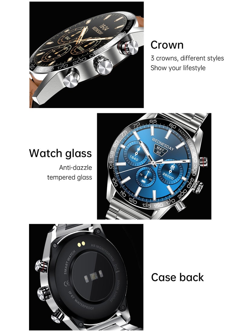 LIGE 1.39" HD IPS Screen Smart Watches for Men's Sports Bluetooth Call Waterproof Smartwatch Leather Brown Strap with Black Dial  - Image 3