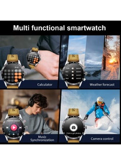 LIGE 1.39" HD IPS Screen Smart Watches for Men's Sports Bluetooth Call Waterproof Smartwatch Leather Brown Strap with Black Dial  - Image 4