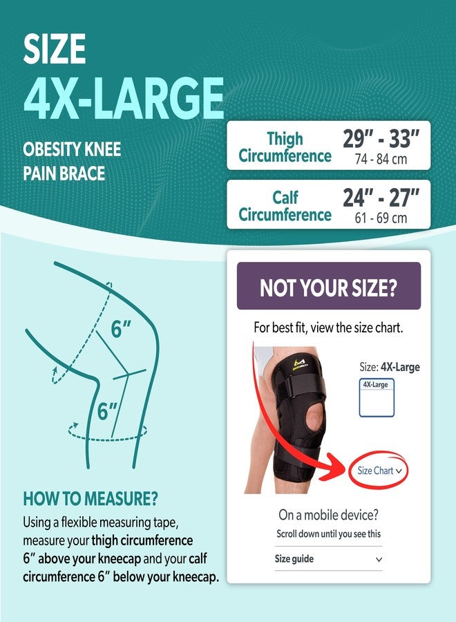 BraceAbility Obesity Hinged Knee Brace - Overweight to Plus Size Wrap Around Support for Womens and Mens Arthritis Treatment, Bariatric Joint Pain Relief, Kneecap Instability, Ligament Weakness (4XL) - Image 2