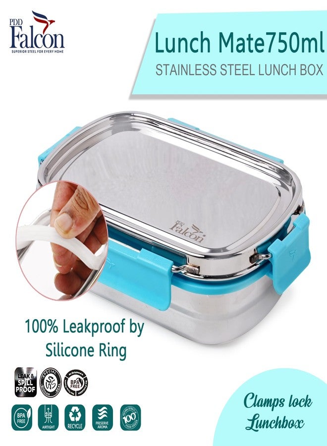 PDDFALCON Lunch Mate Stainless Steel Lunch Box with 1 Small Inner Container with Air Tight Lids 100% Leak-Proof, BIS Certified, Made in India -750ml+180ml (Lunch Mate 750+180 (Turkish Blue)) - Image 5