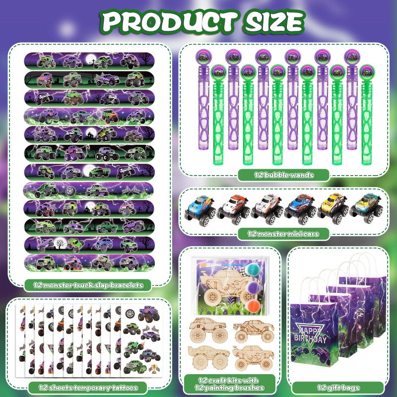 Vanblue 84 Pcs Monster Truck Party Favors Green Purple Truck Car Birthday Decorations Supplies Goodie Bag Stuffers Gift for Boy Party Pinata Filler Classroom Rewards - Image 3