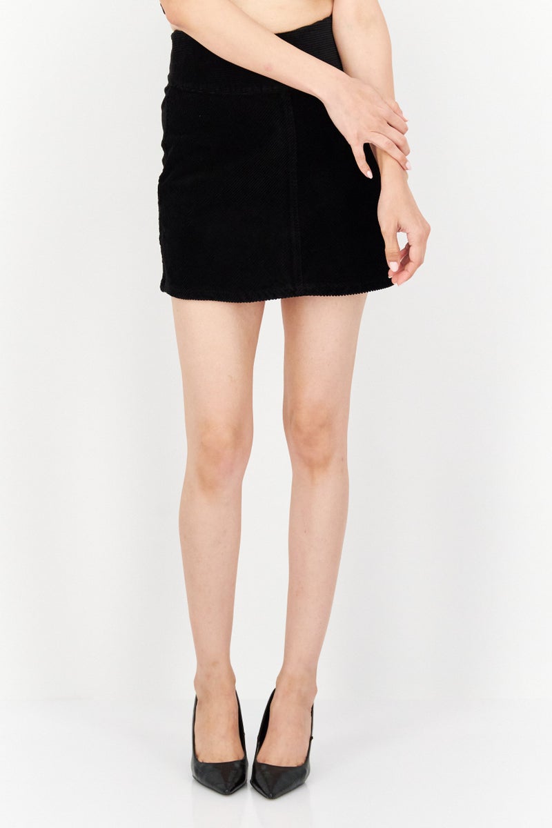 MONKI Women Textured Basic Mini Skirt, Black - Image 1